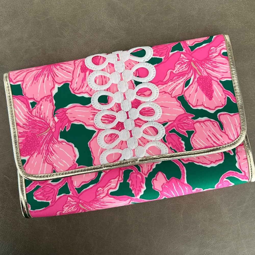 Lilly Pulitzer Pink & Green Floral Flap Pouch